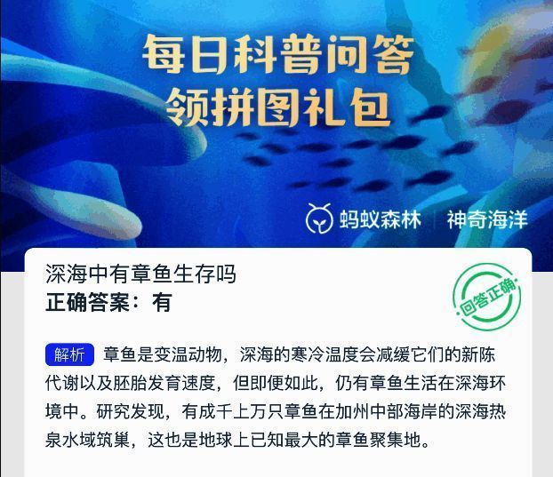 章鱼在深海热泉区域栖息的示意图，展现其群居生态