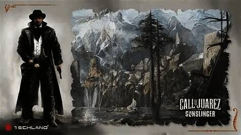 《狂野西部：枪手》游戏场景，第一人称视角持枪对峙，画面紧张刺激