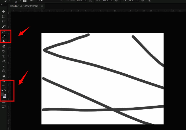 Photoshop液化界面，显示画笔痕迹被变形调整的过程