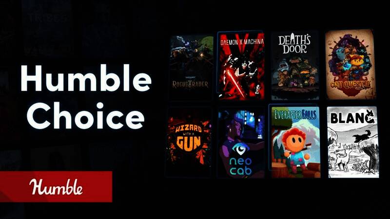 Humble商店七月会员游戏封面图，分别展示了《战锤40K：行商浪人》与《机甲战魔》的主视觉设计