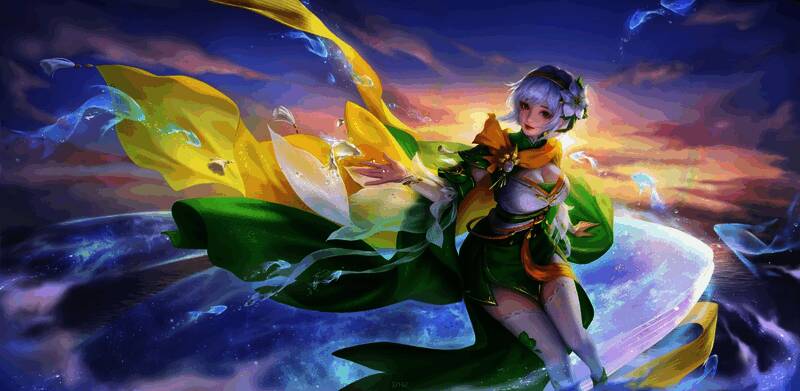 乐大乔传说皮肤展示，身穿华丽服饰，手持琴弦，背景为江南水乡