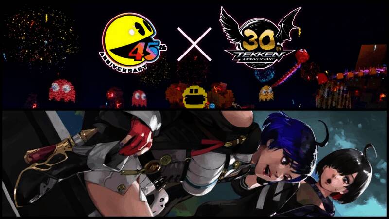 《铁拳8》x《吃豆人》联动宣传图，展示PAC-PIXELS主题对战舞台