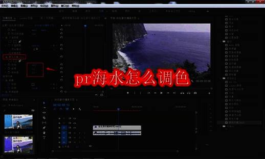 视频调色界面展示，蓝色色调突出海洋元素