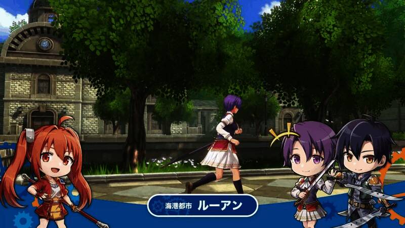 角色团队在野外行进，装备齐全，神情专注