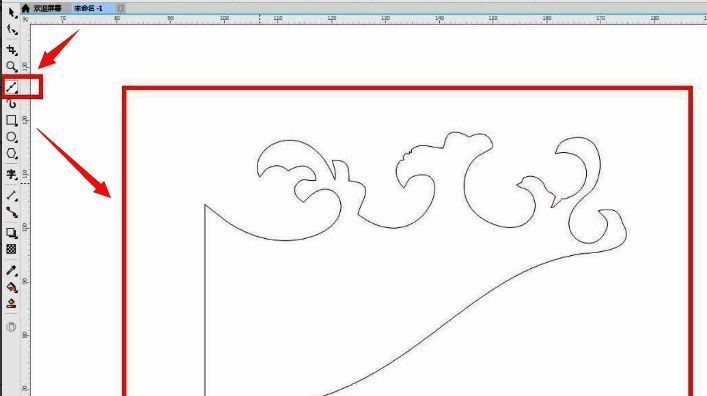 浪花图形内部绘制多条曲线，轮廓线已加粗显示