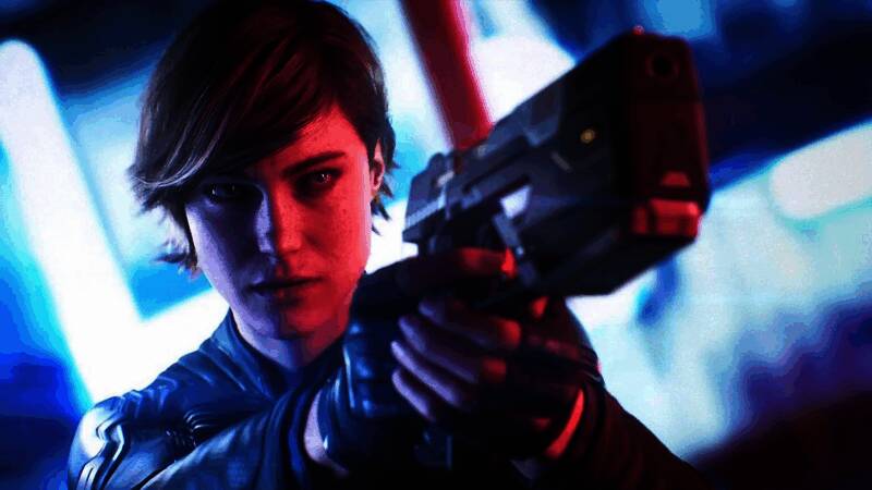 《完美黑暗》实机演示截图，角色在高科技场景中进行动作展示