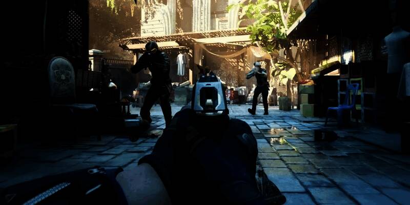 《完美黑暗》开发团队工作场景概念图，显示多人协作与复杂的技术设备