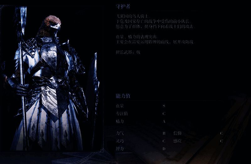 守护者属性面板展示，血量和耐力条明显长于其他角色