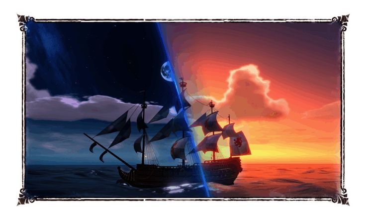 游戏主城全景画面，建筑风格复古，港口与酒馆错落有致