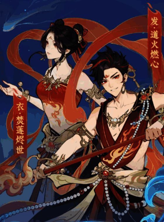 哪吒专属时装展示，红黑配色战袍搭配烈焰特效，尽显战神气质