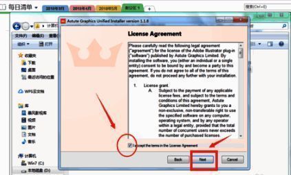 安装向导界面显示许可协议条款和选项勾选框