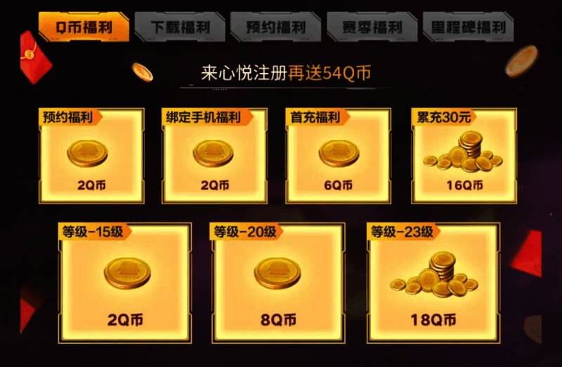 心悦俱乐部专属福利预告界面，突出显示多项未公开奖励图标