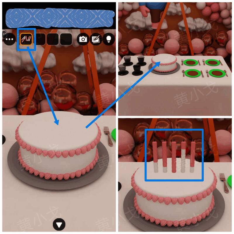 派对桌上点燃的蜡烛，火焰照亮周围的装饰气球