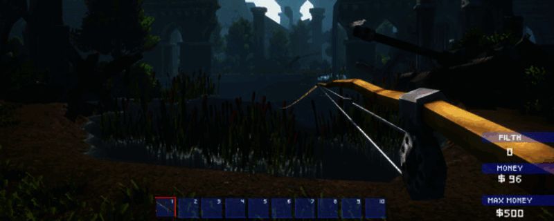 游戏主界面展示，画面中一位角色在湖边垂钓，背景是未开发的荒地和待建的小屋