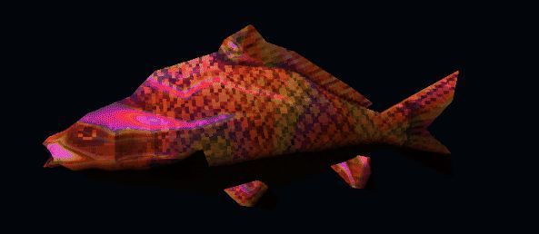 玩家成功捕获一条闪亮的巨型鱼，鱼身散发着金色光芒，背景为湖泊与天空