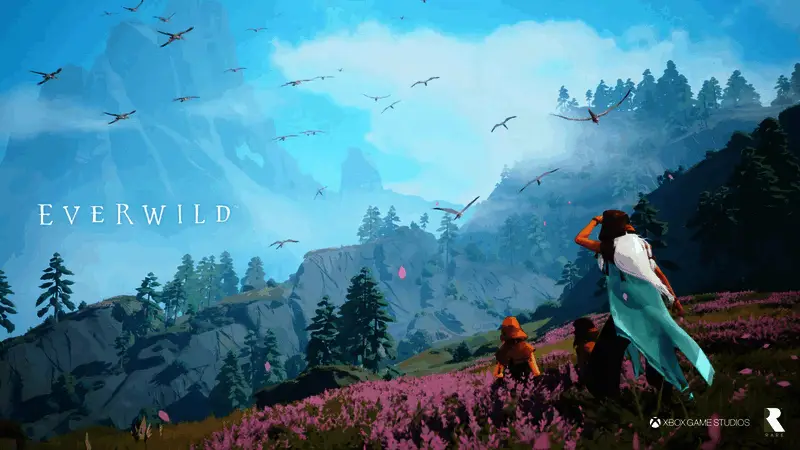 Rare工作室办公大楼外观，门口有《盗贼之海》宣传海报