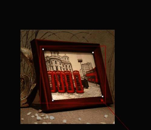 画布上显示用透视裁剪工具绘制的红色矩形框