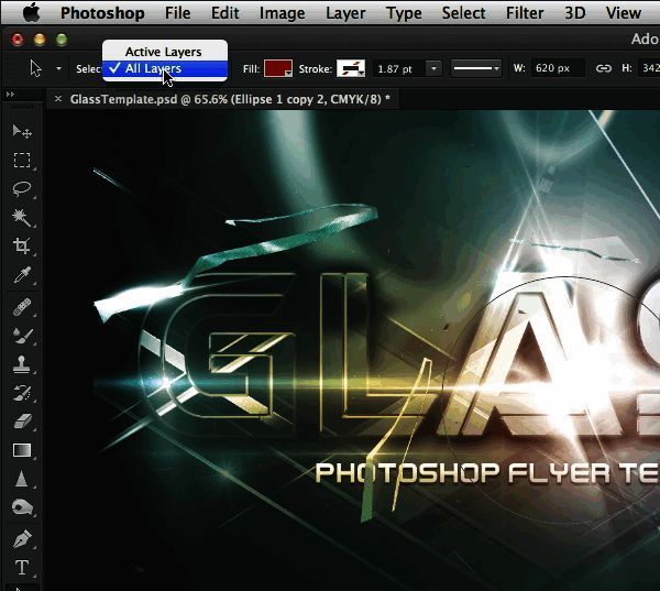 路径选择工具使用场景图，显示多图层路径同时被选中