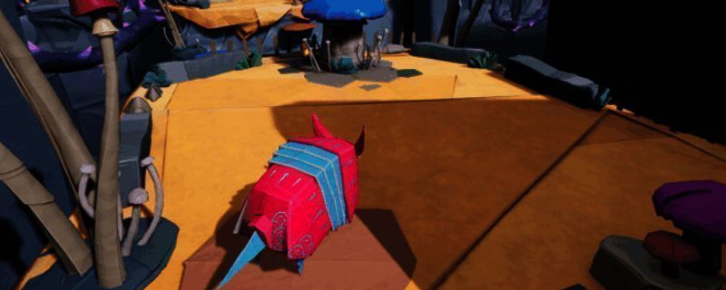 游戏画面展示一只折纸小鸟在空中飞翔，背景是充满童趣的奇幻世界