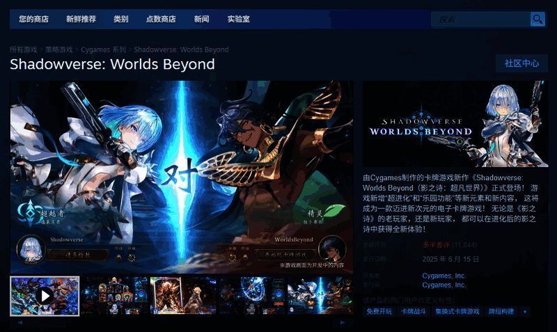 Steam商店页面截图，显示《影之诗：超凡世界》游戏封面与购买选项