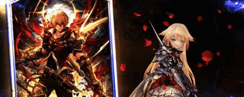 游戏界面展示，精美卡牌与角色插画交织，战斗场面视觉效果华丽