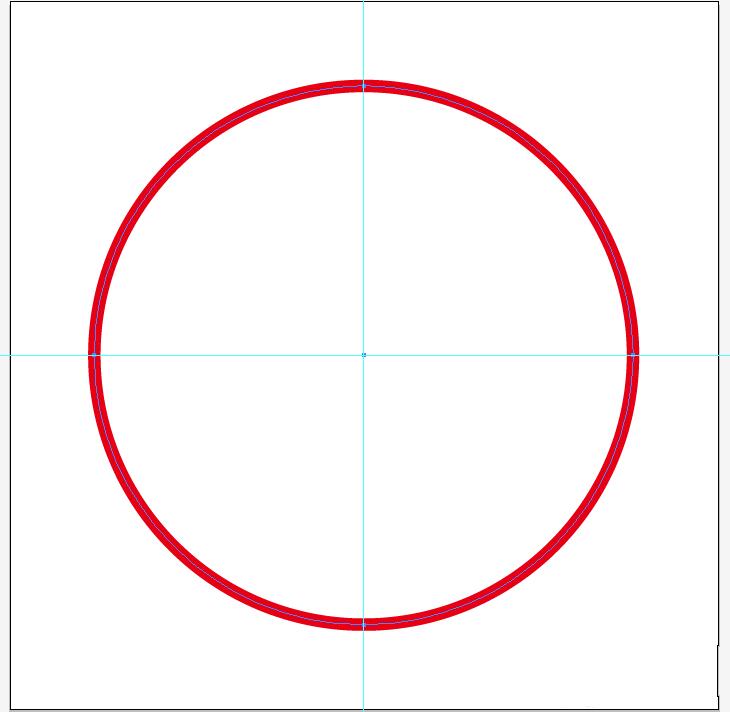 Illustrator界面显示红色描边的正圆，标尺与参考线清晰可见