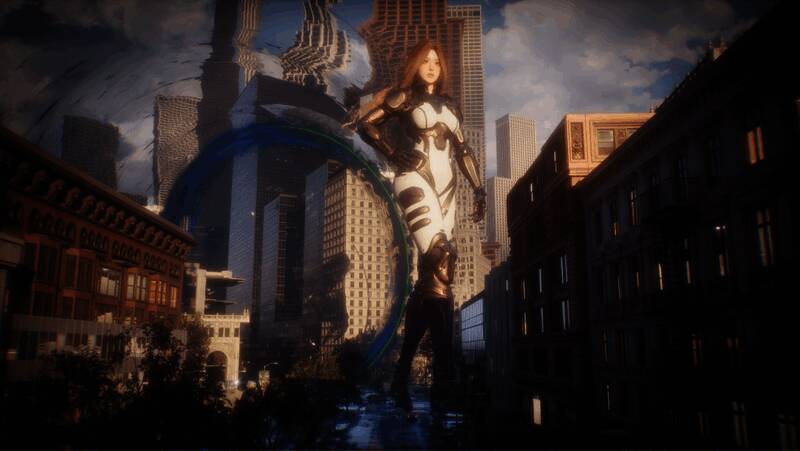 玩家操作巨人踩踏城市街道，建筑倒塌特效逼真