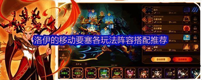 洛伊的移动要塞角色技能展示图，多个角色技能图标排列