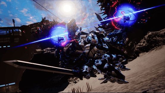 玩家操控机甲与巨型BOSS展开激战，特效华丽