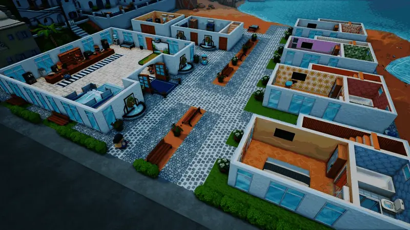 游戏画面展示25层摩天大楼内部结构，电梯井贯穿整栋建筑