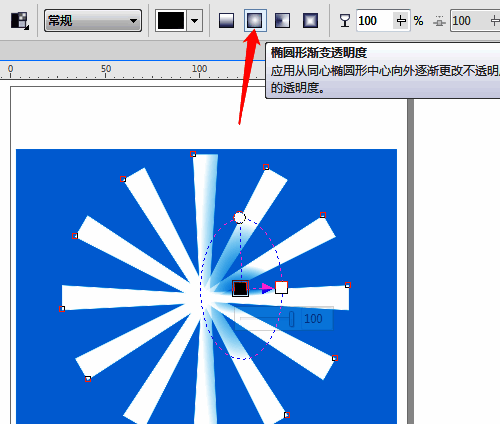 渐变编辑器界面显示透明度从0到100的变化过程