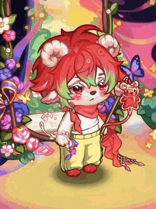 玩家染色作品展示图，角色发型呈现清新浅绿色，配饰精致典雅