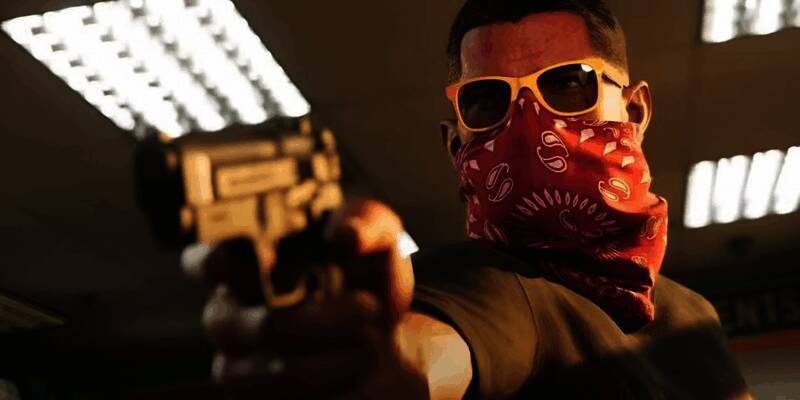 《GTA5》与《GTA6》预告片对比图，展示角色单手持枪姿态