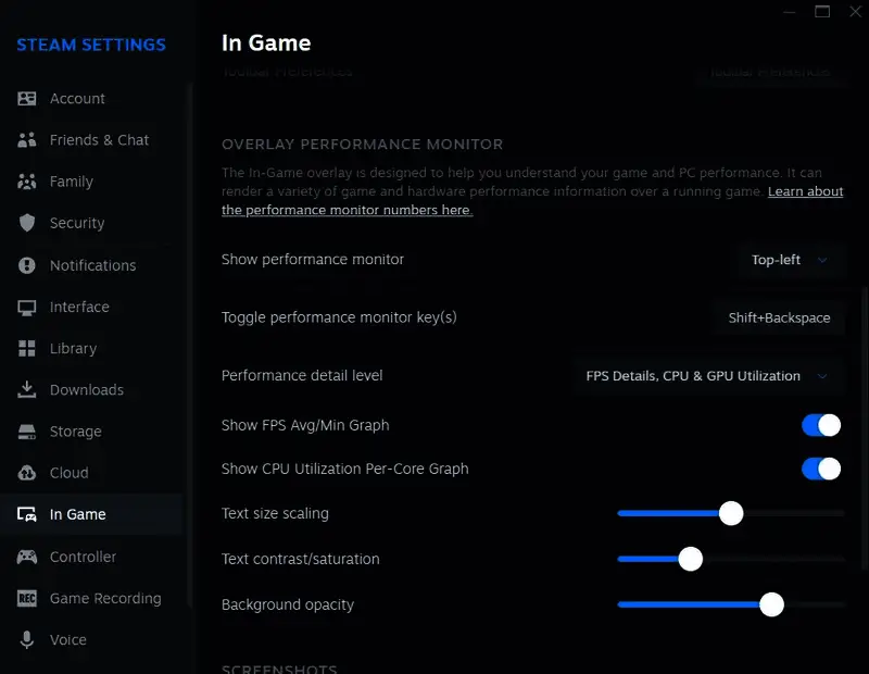 Steam性能监视器实际运行效果截图，显示游戏中实时帧率与硬件状态