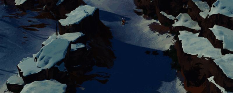 《The Vast White》游戏实机截图，展示白雪皑皑的山地场景与角色滑雪动作细节