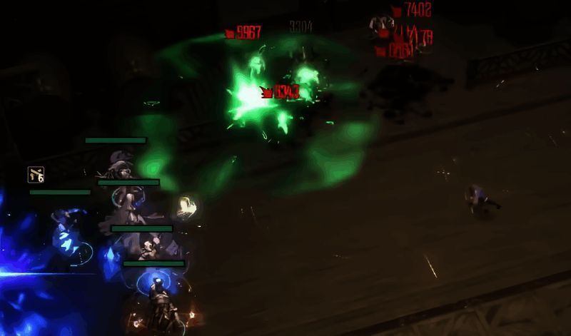 角色技能演示图，展示艾琳与莉雅在副本中的输出流程