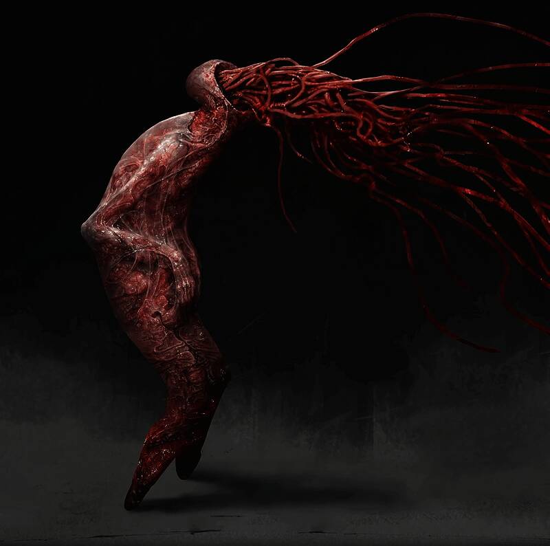 废弃怪物概念图之一，呈现出扭曲变形、带有异形特征的恐怖生物形象