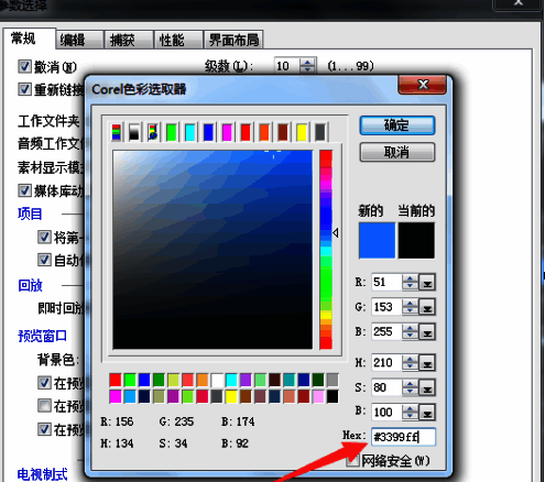 Corel颜色选择器界面，展示如何输入精确的颜色数值进行自定义