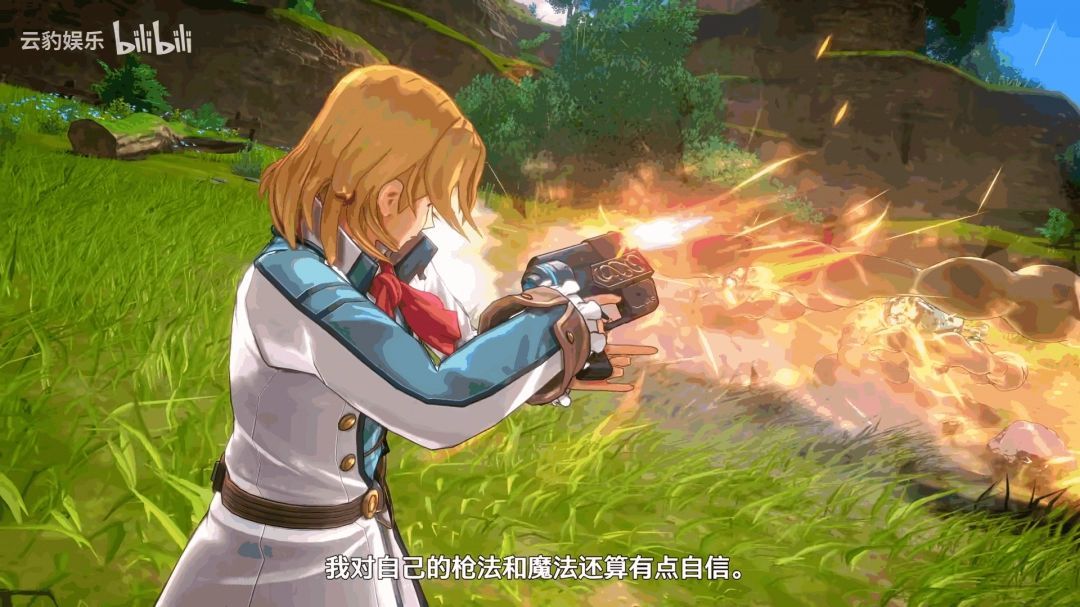 奥利维尔在战斗中高高跃起，身后留下一道金色光影