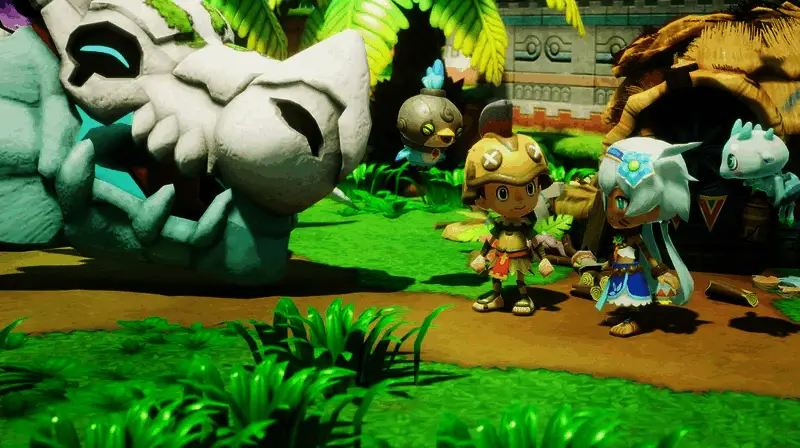 游戏开发团队在电脑前专注工作的场景，墙上挂着Level-5旗下IP海报