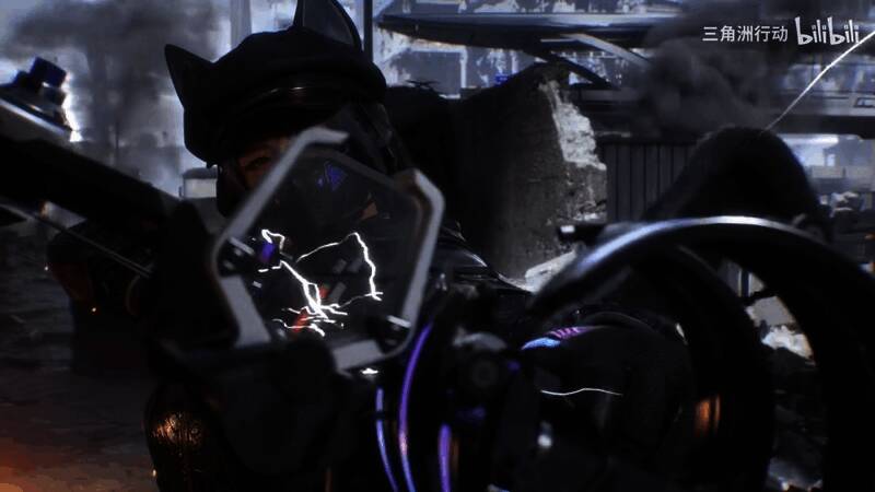 武器外观设计细节特写，呈现出科幻与机械融合的独特风格