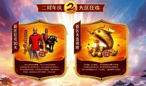 周年庆签到奖励界面，显示限定道具与大量资源图标