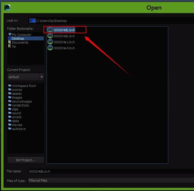文件资源管理器窗口显示多个BVH格式文件列表