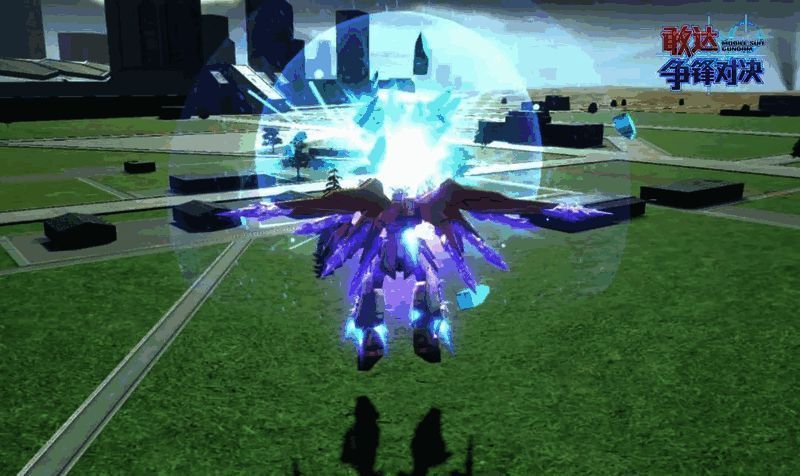争夺高达技能释放画面，结晶弹幕覆盖战场
