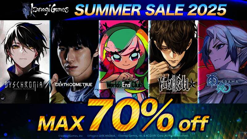 IzanagiGames夏季特卖宣传图，展示参与活动的六款游戏封面