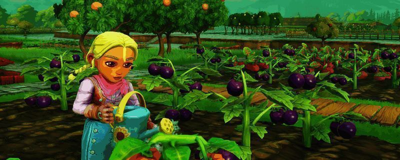 游戏主界面展示，画面风格清新可爱，角色与建筑细节精致