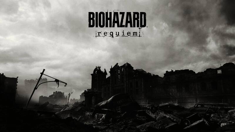 浣熊市全景画面，城市废墟中弥漫着阴森氛围