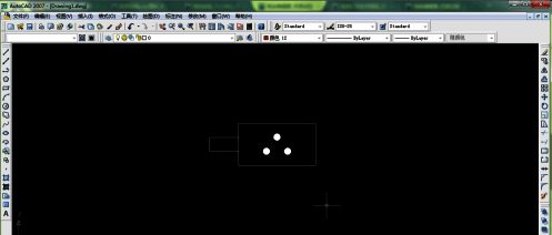 AutoCAD2007绘图界面，左侧工具栏已打开，右侧绘图区域绘制了一个蓝色矩形