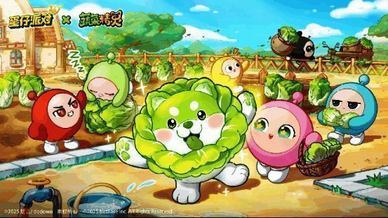 白菜狗形象展示，嫩绿色菜叶包裹的可爱小狗，脸颊粉红，眼神灵动