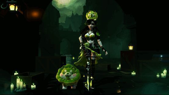 魔警艾琳联动皮肤展示，身穿融合蔬菜元素的战斗风服饰，气场强大